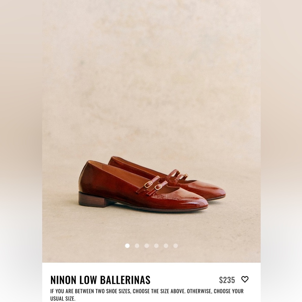 Sezane Ninon Low Ballerina Flats Patent Mahogany Size 7/FR 38